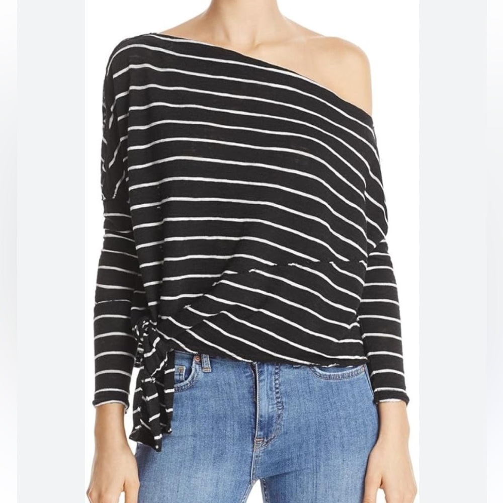 NWT Free People We The Free Striped Off The Shoulder Top Side Tie Tee Size M